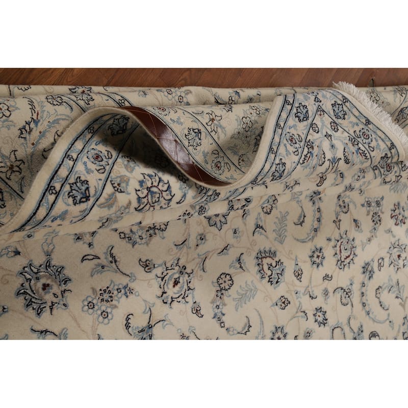 Wool & Silk Vegetable Dye Floral Nain Persian Area Rug Handmade Carpet - 8'2"x 10'9"