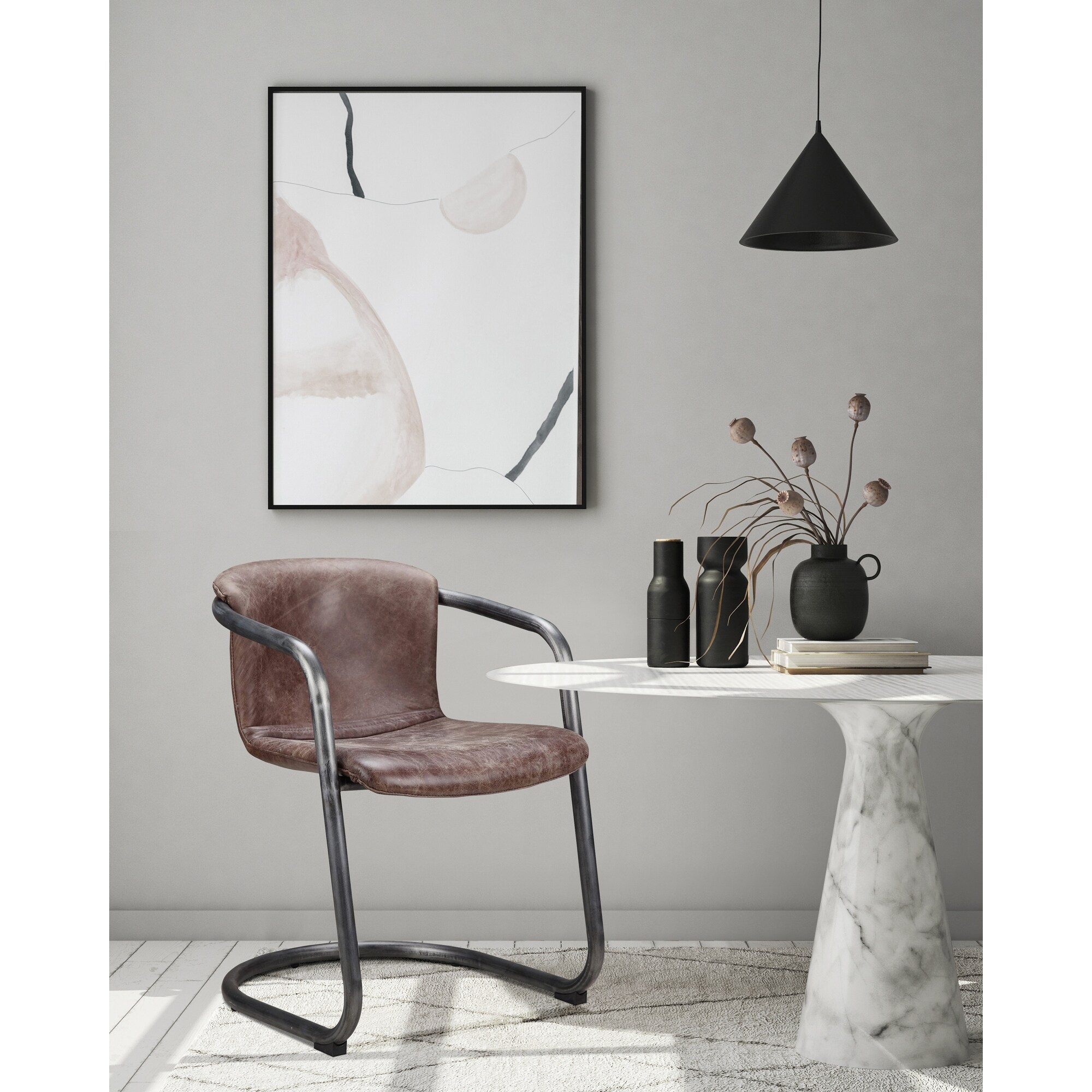 Aurelle Home Rustic Leather Dining Chair Set of 2 27 x 25 x 32