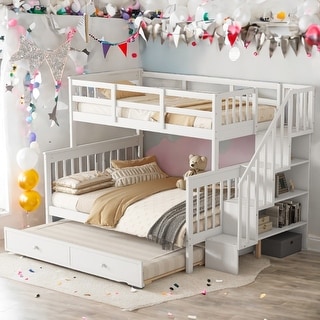 Space-Efficient Multifunctional Twin-Over-Full Bunk Bed with Twin size Trundle,Storage
