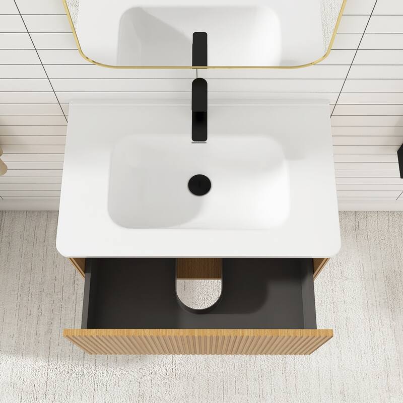 Floating Bathroom Vanity with Glossy White Integrated Ceramic Sink