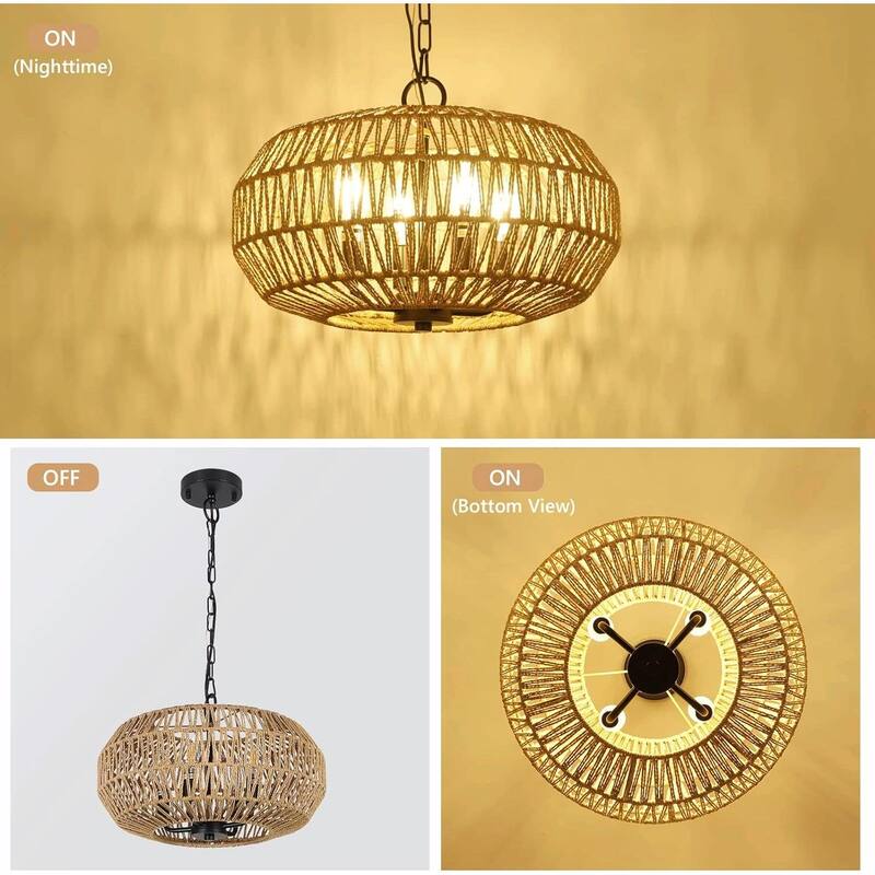 Bohemian Hand-Woven Rattan Pendant Light - Eco-Friendly Design, Adjustable Height