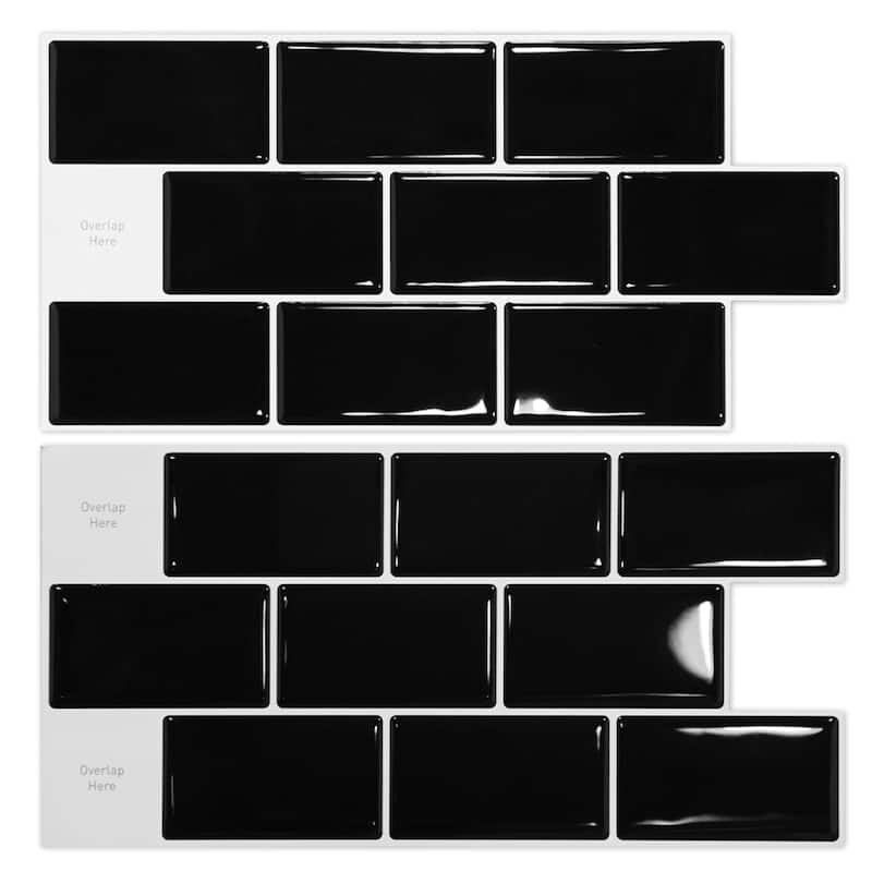 Art3d 12" x 6" 20-Pack Kitchen Backsplash Tile Peel and Stick, Vinyl Stick On Subway Tiles,Black - N/A - Black