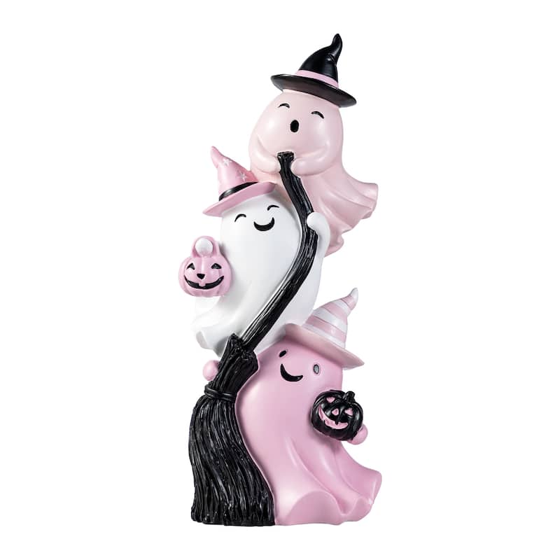 Glitzhome 13''H Halloween Polyresin Pink or White Stacked Ghost Table Decor