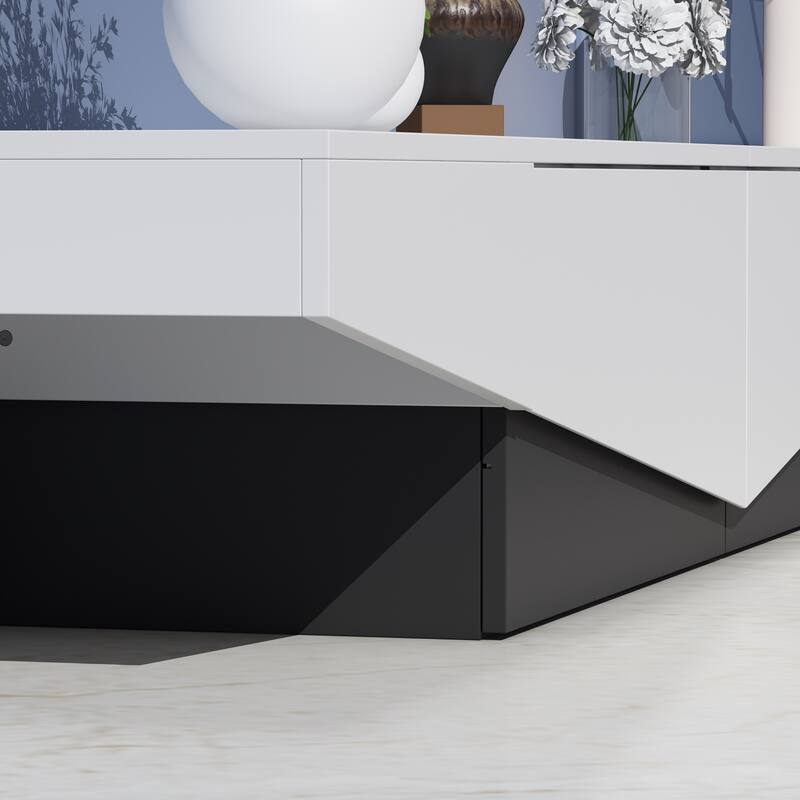 Inverted Triangle Black & White Patchwork TV Entertainment Center - 78.7"W