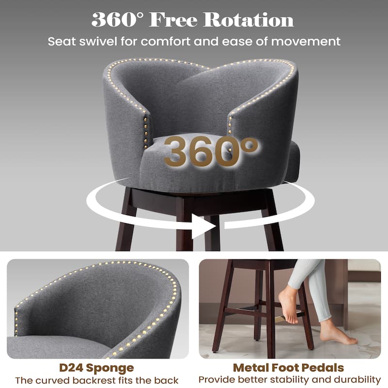 Bar Stools PU Leather / Linen Fabric Upholstered Wood Swivel Barstool Set of 2 or 4