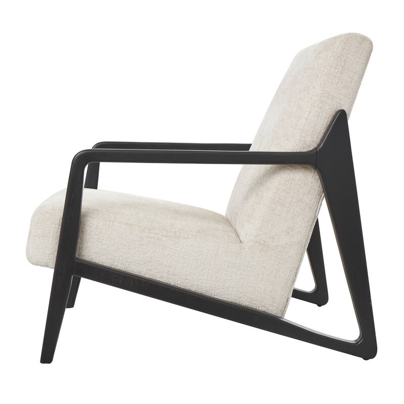Cream Polyester Mid Century Modern Boucle Living Room Accent Chair with Black Wood Frame