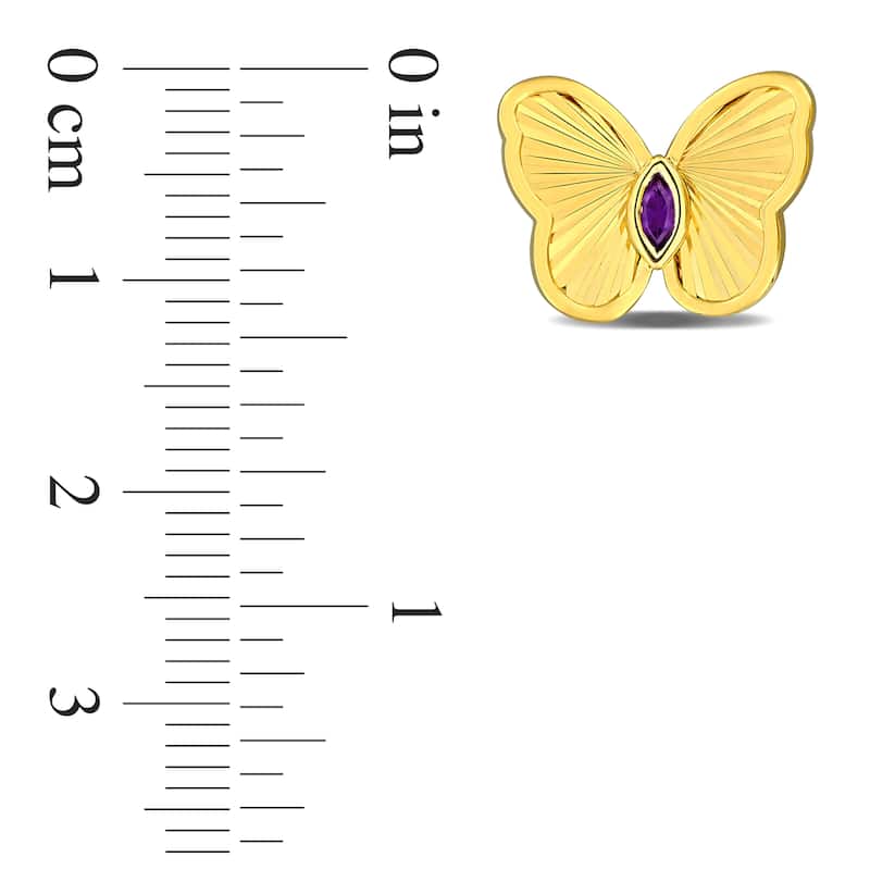Miadora 1/7ct TGW Marquise-Cut Amethyst Butterfly Stud Earrings in Yellow Plated Sterling Silver