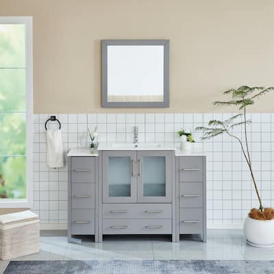 Vanity Art 54 Inch Single Sink Bathroom Vanity Set 8 Dove-Tailed Drawers 3 Cabinets 1 Shelf, Soft-Closing Doors with Free Mirror