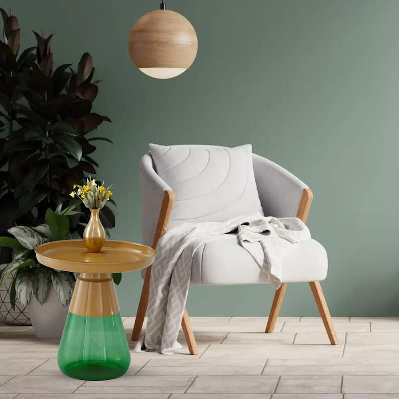 Green Titanium Coffee Table with Matte Gold Tray Top Round 19x20