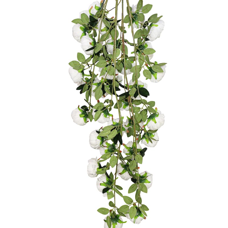 Cream White Artificial Peony Flower Stem Hanging Spray Bush 48in - 48" L x 15" W x 6" DP