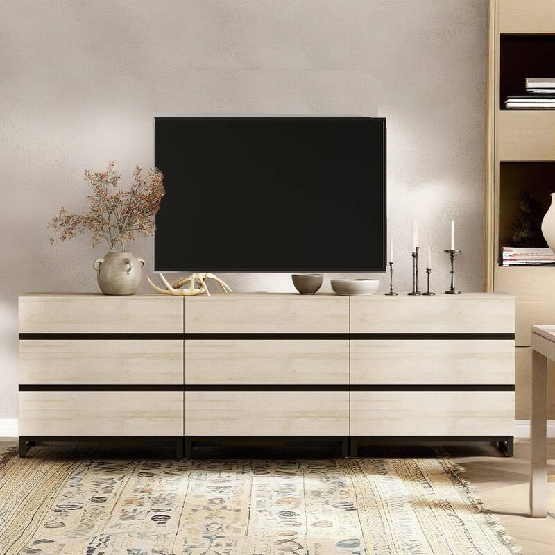 Modern TV Stand, Entertainment Center TV Console Table with Drawers and Metal Base, Media Console for Living Room, Bedroom