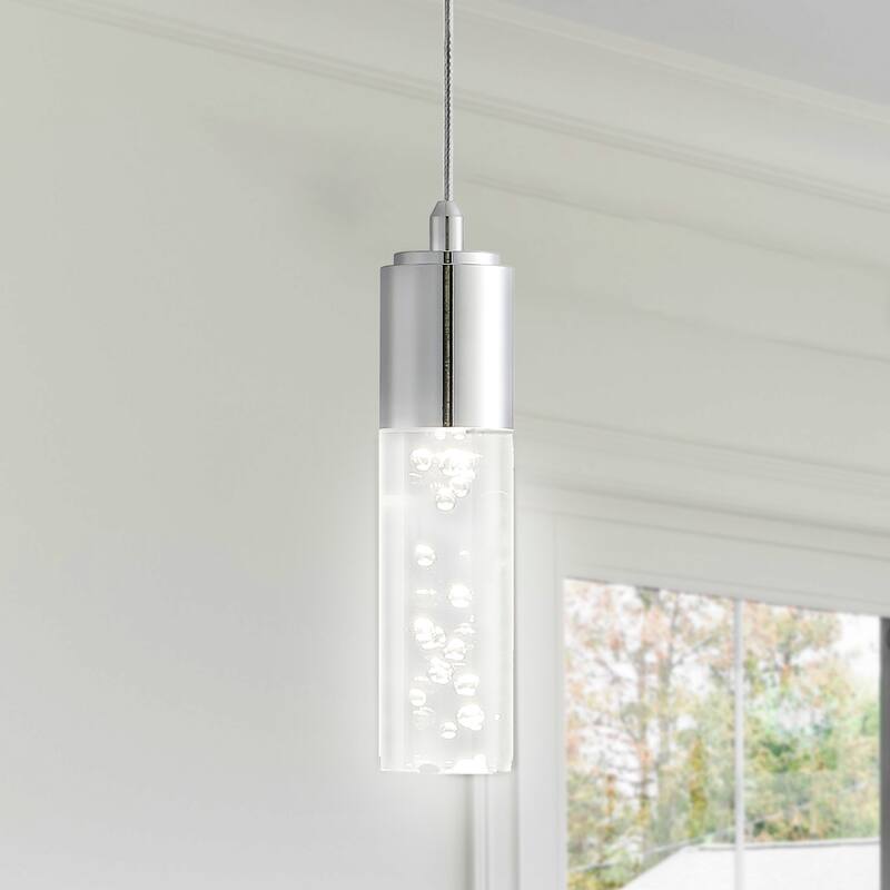Cristal 1-Light Bubble Acrylic/Iron Modern Minimalist Integrated LED Pendant, by JONATHAN Y - 1 Light - Silver
