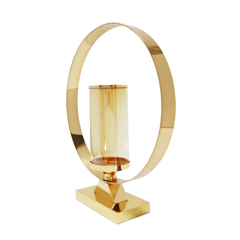 Gold Round Circle Ring Hurricane Candle Holder Centerpiece