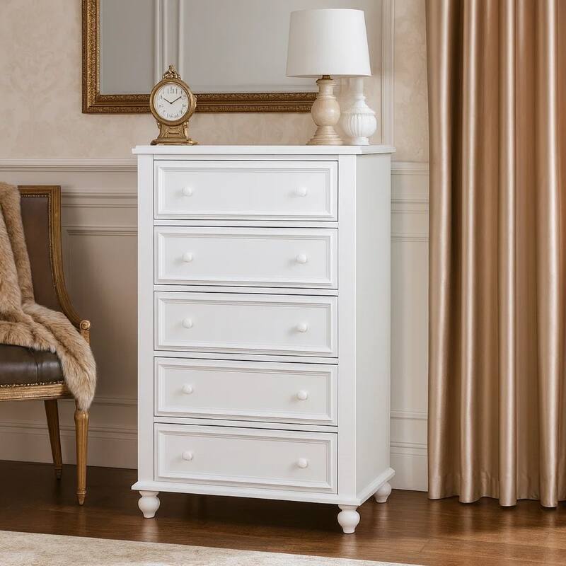 Wooden 5 Drawers Chest, White