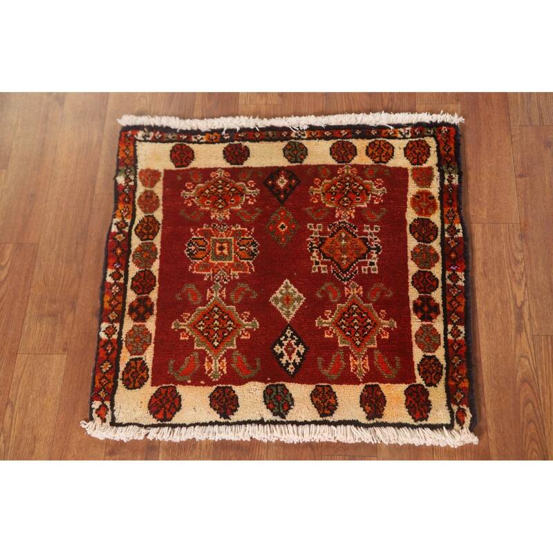 Red Shiraz Persian Vintage Square Rug Handmade Wool Carpet - 2'1" x 1'10"