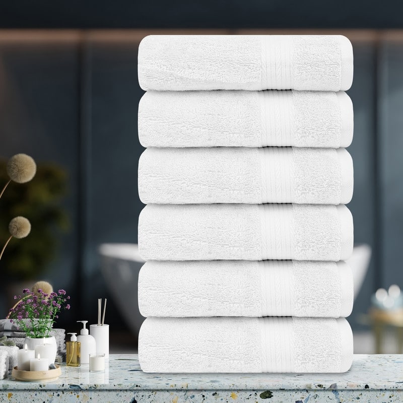 Superior Cotton 600 GSM Hand Towels 18x28 Inch by Ample Decor - 6 Pcs - White