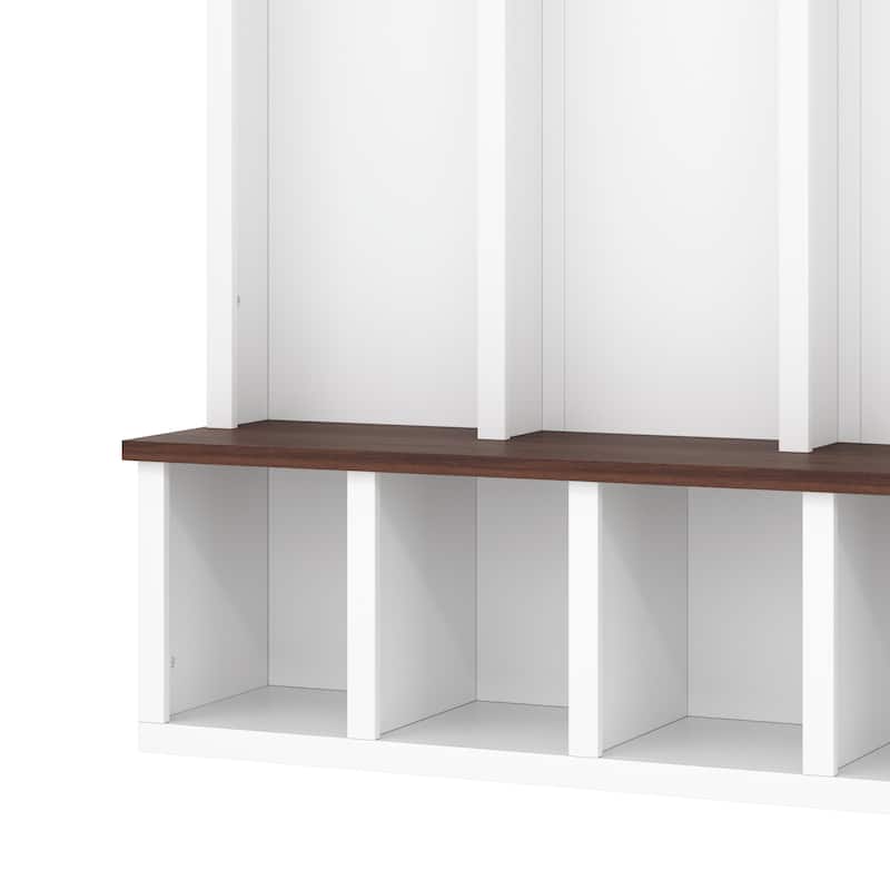 Farmhouse Wooden Style Hall Tree with Arched Design and Storage Bench - 59" W × 15.7" D × 76.7" H