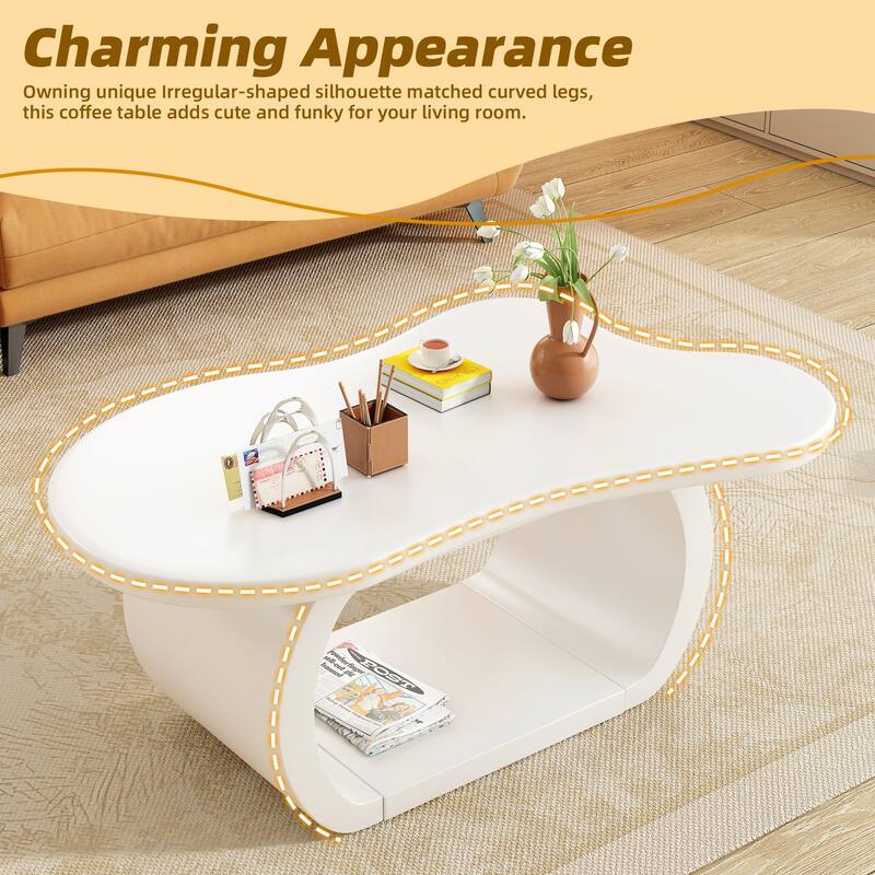 39.3"*23.6" Modern Cloud Coffee Table with 1.5" Thick Tabletop, Cream Style Irregular End Table with Curved Legs