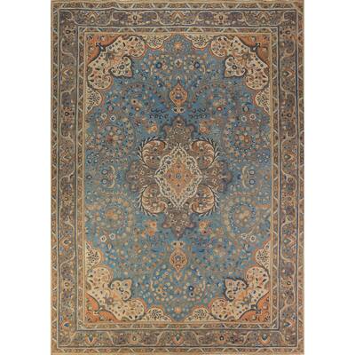 Traditional Blue Floral Tabriz Persian Rug Handmade Wool Carpet - 9'8"x 12'9"