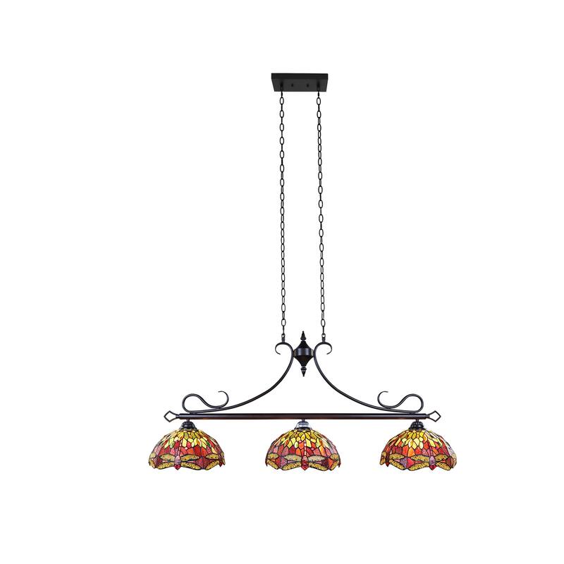 Tiffany Style Dragonfly Design 3-light Linear Island Fixture - Yellow/ Red
