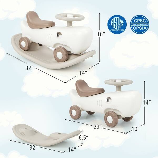 dimension image slide 0 of 2, Convertible Rocking Horse and Sliding Car with Detachable Balance Board - 32"L x 14"W x 16"H