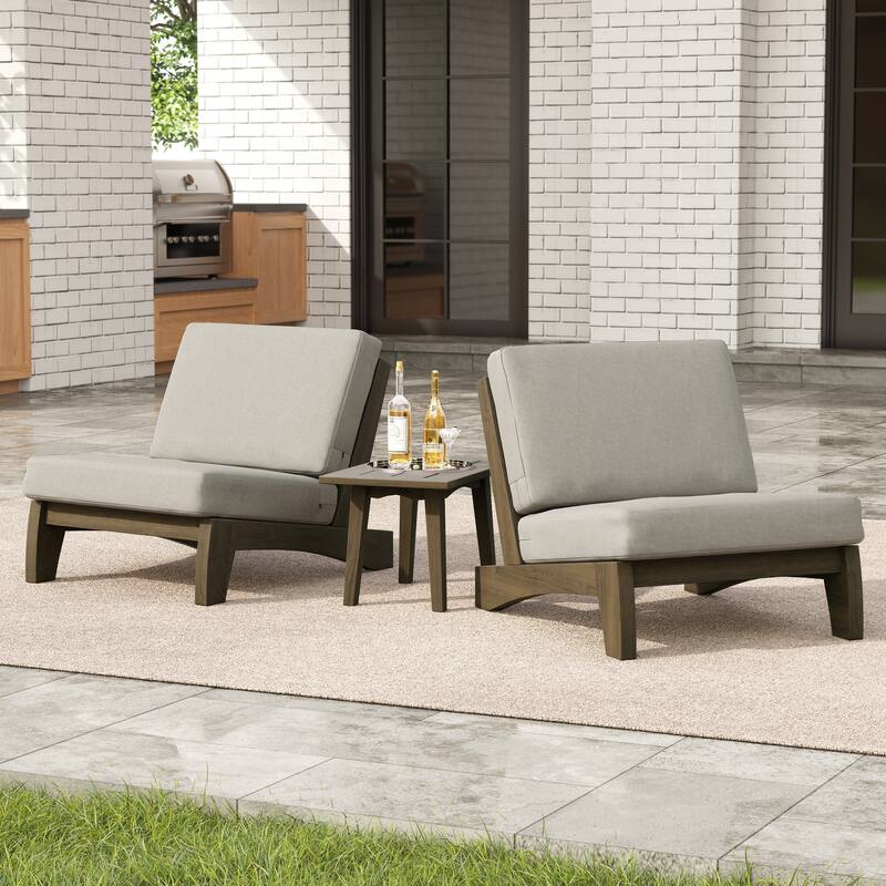 3-piece Outdoor Patio Teak Wood Club Chairs with Side Table