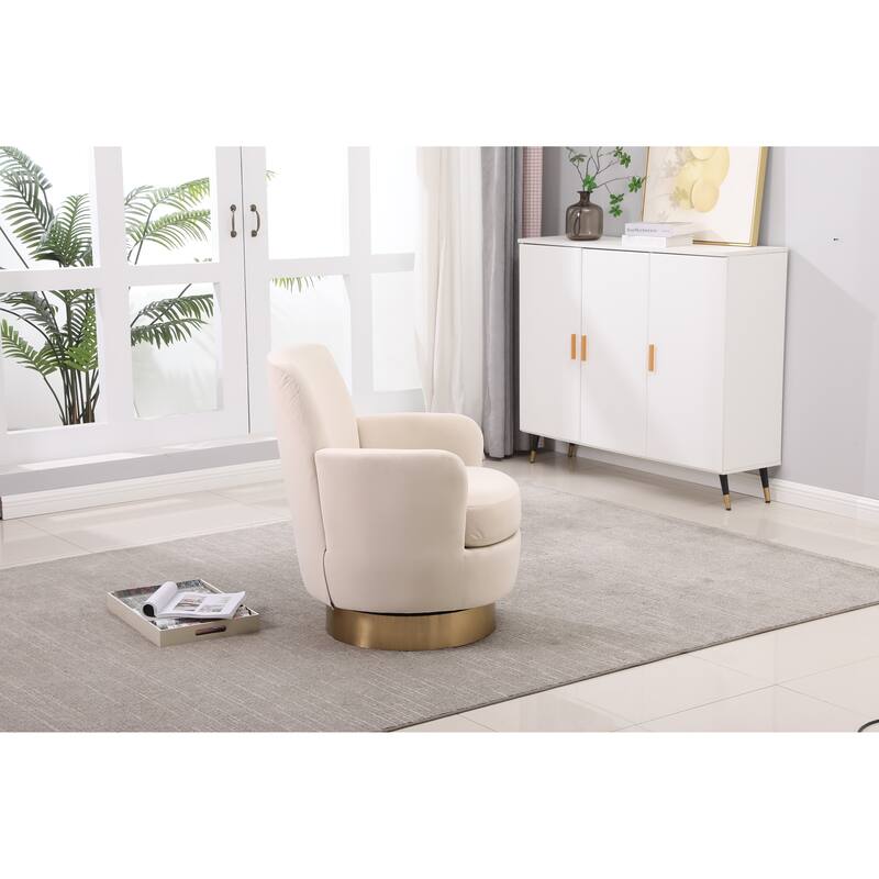 Velvet Swivel Barrel Chair with Gold Base & High-Density Foam