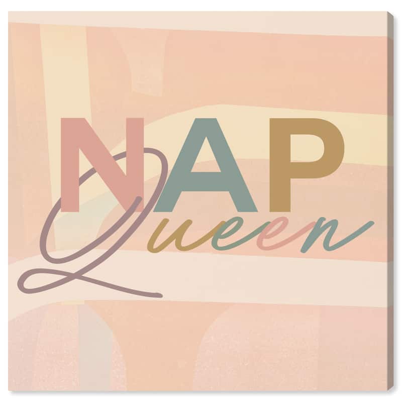 Wynwood Studio Canvas Typography and Quotes Nap Queen Pink and Cream White Mid-Century Modern Wall Art Canvas Print