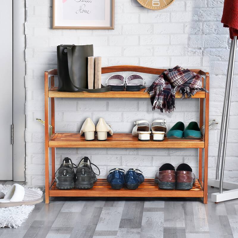 3-Tier Heavy-Duty Shoe Stand Freestanding Wooden Shoe Storage Rack