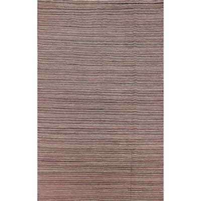 All-Over Striped Kilim Persian Vintage Area Rug Hand-Woven Wool Carpet - 7'3"x 11'0"