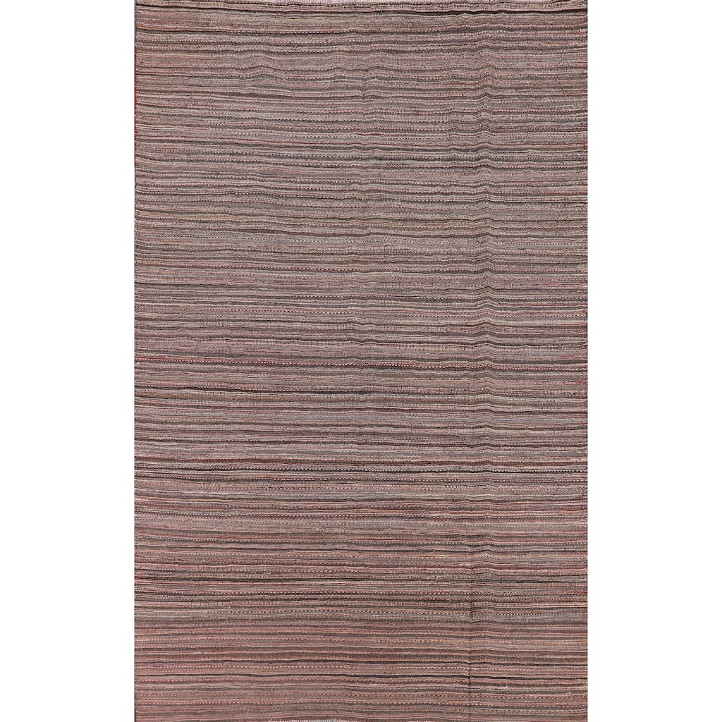 All-Over Striped Kilim Persian Vintage Area Rug Hand-Woven Wool Carpet - 7'3"x 11'0"