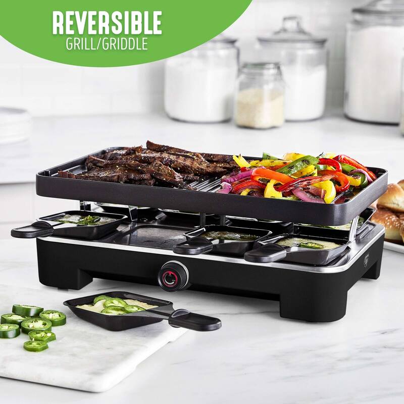 GreenLife Raclette Indoor Tabletop Grill, 2-in-1 Grill and Griddle