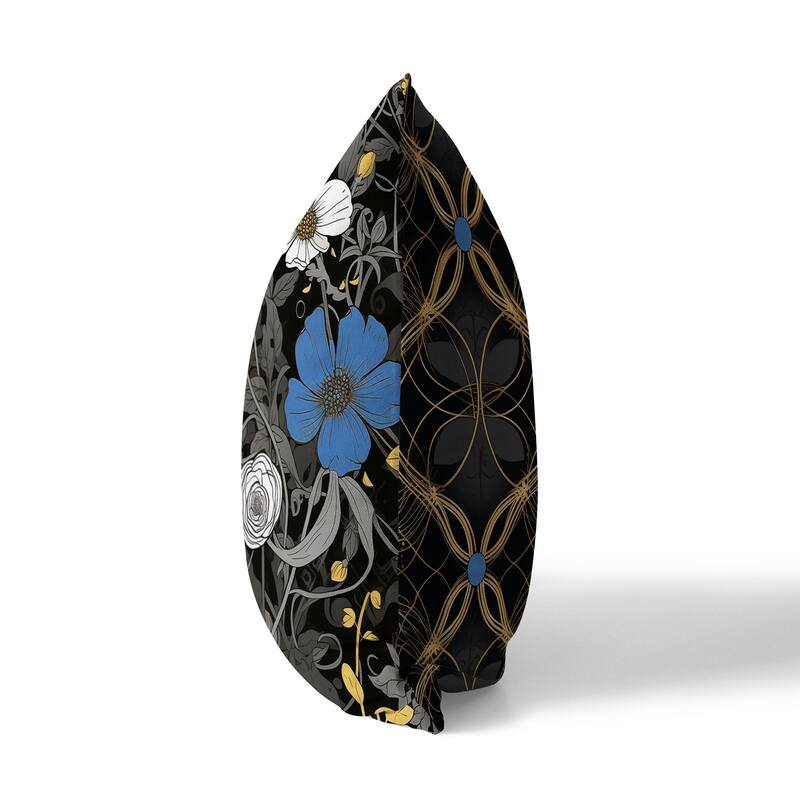 Black And Blue Orchid Overlay Indoor/Outdoor Throw Pillow Zipper