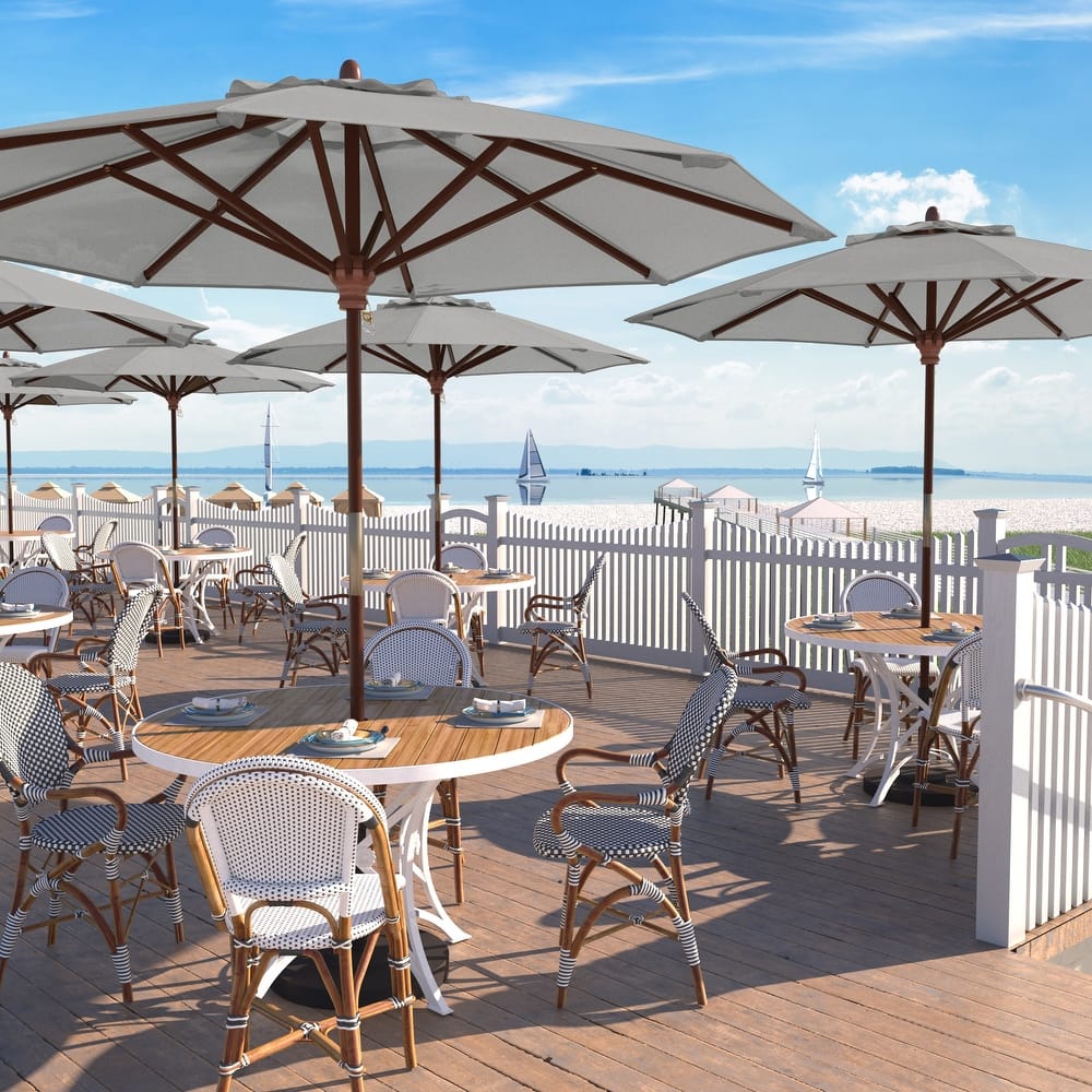 California Umbrella 9ft Marenti Wooden Sunbrella Patio Umbrella with Sunbrella Fabric, Base Not Included