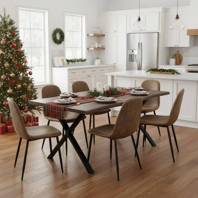 63-inch Live Edge Wood Dining Table with Black X-Frame Metal Legs – Modern Industrial Dining Room Table