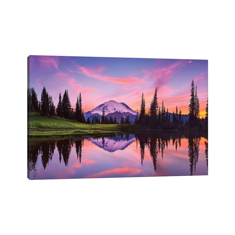 iCanvas "USA, Washington State, Mt. Rainier National Park. Tipsoo Lake panoramic at sunset." by Jaynes Gallery Canvas Print