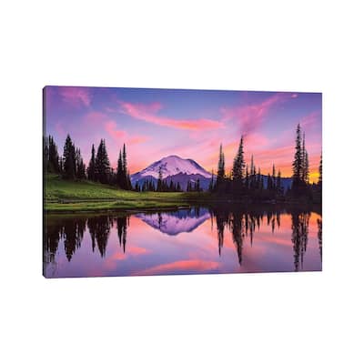 iCanvas "USA, Washington State, Mt. Rainier National Park. Tipsoo Lake panoramic at sunset." by Jaynes Gallery Canvas Print