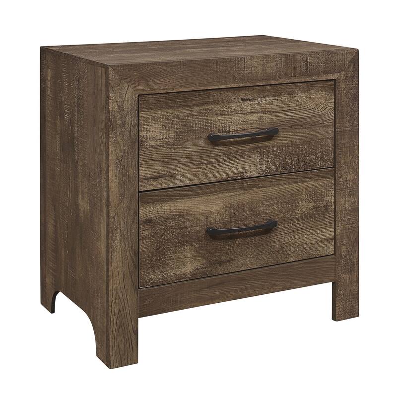 Rustic Brown Nightstand with Dovetail Drawers and Black Nickel Pulls