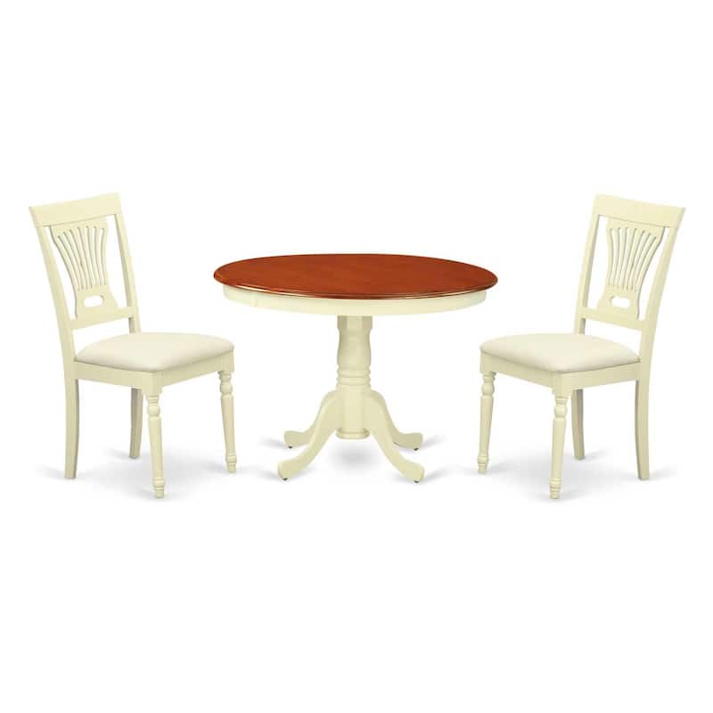 HomeStock 3-Piece Buttermilk and Cherry Finish Solid Wood Top Dining Table with 2 Chairs