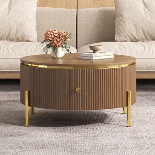 Modern Round Coffee Table with 2 large Drawers Storage Accent Table ...