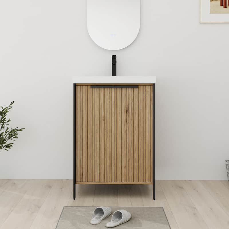 Bathroom Vanity With Sink In 24/30/36 Inch, Freestanding Bathroom Vanity With Soft Close Door and Adjustable Shelf - 24''W - Beige