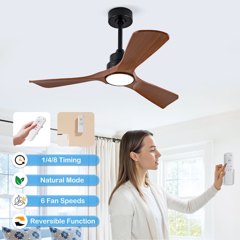 42 Inch Modern Black Ceiling Fan With Light 3 ABS Blades Remote Control Reversible DC Motor With Dimmable LED