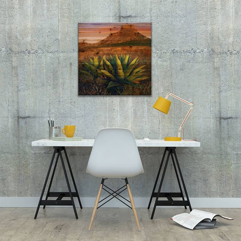 Casa Grande Butte With Agave In Foreground, Big Bend National Park, Texas Print On Wood by Tim Fitzharris - Multi-Color