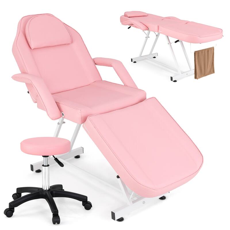 Gymax 73'' Facial Chair w/ Hydraulic Stool Adjustable Backrest & - Pink