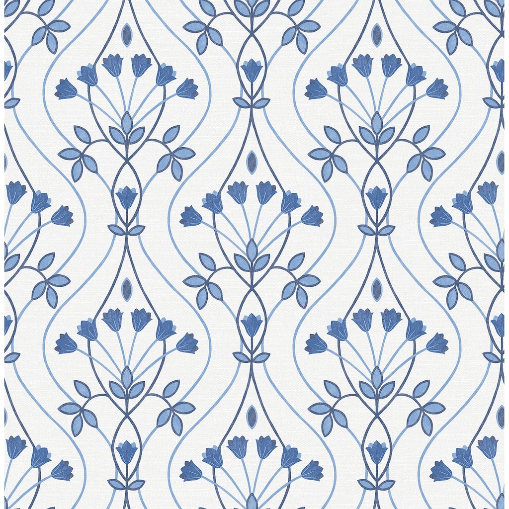 A-Street Prints Dard Blue Tulip Ogee Wallpaper