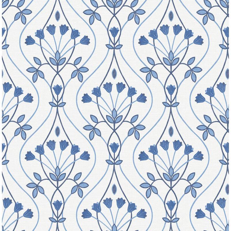A-Street Prints Dard Blue Tulip Ogee Wallpaper
