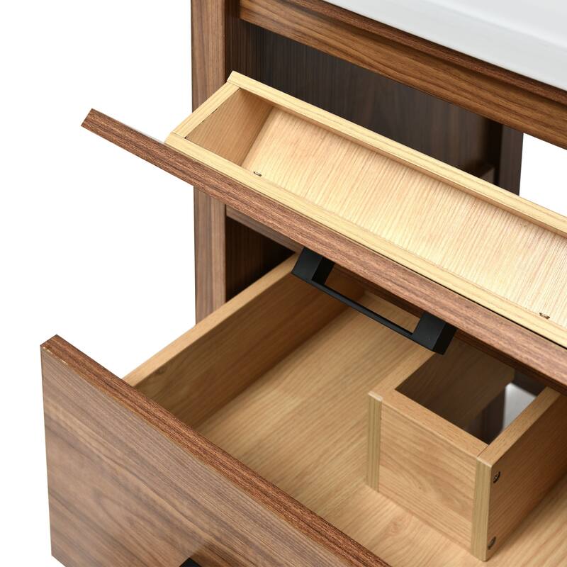 GDFStudio - Carrwood Modern Freestanding Double Bathroom Vanity Set with Single Ceramic Basin and Multi-Drawer Storage, Set of 2