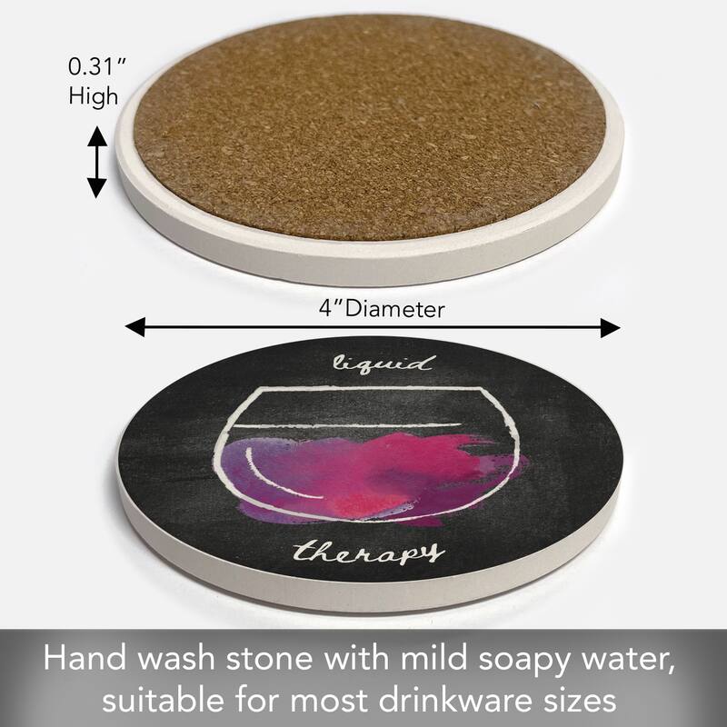 Liquid Therapy 4 Pack Absorbent Stone Tumbled Tile Coasters with Cork Backing 4" Round Made in The USA Absorbent Wipes Clean