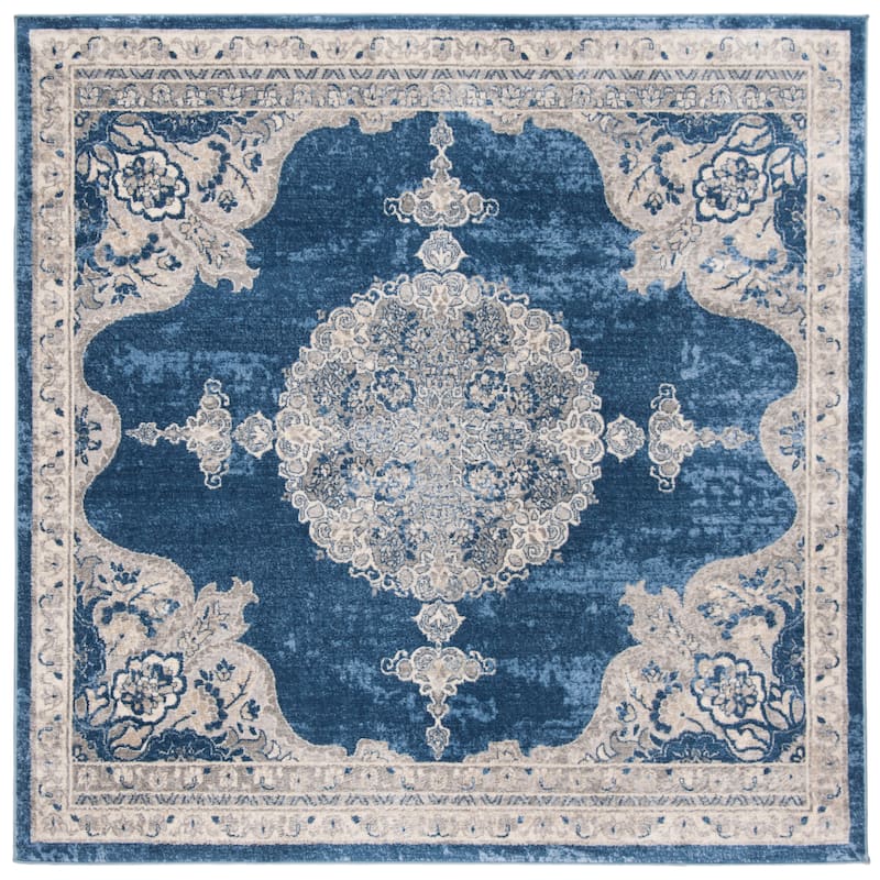 SAFAVIEH Brentwood Coralyne Traditional Oriental Rug - 5' Square - Navy/Light Grey