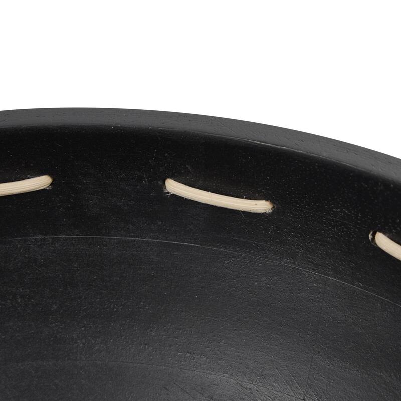 Mango Wood Handmade Decorative Bowl with Woven Rope Accents - Brown or Black - Roche River Decor